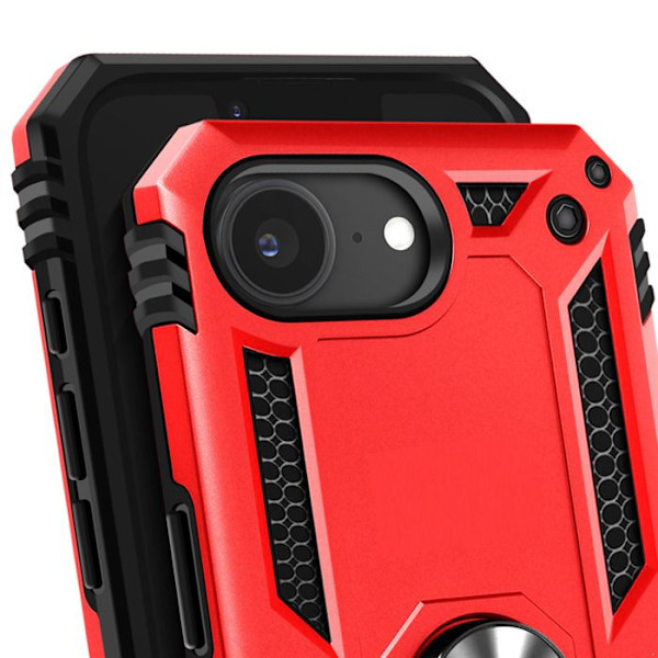 Coque för iPhone 16e Hybride Ring Stöd Magnetisk Röd Röd