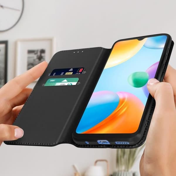 AVIZAR Pung Cover til Xiaomi Redmi 10C - Sort - Fuld beskyttelse - Standfunktion svart