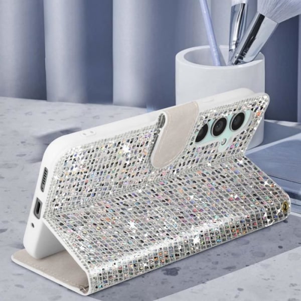 Fodral för Samsung Galaxy A34 5G Glitter Disco Wallet Video Support Silver Grå
