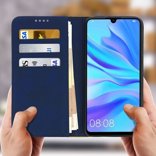 Housse - AVIZAR - P30 Lite - Ekologisk läder - Ställfunktion - Förvaring för kreditkort blå natt Midnattsblå