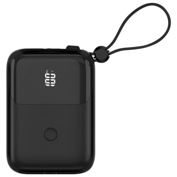 Pocket Externt batteri 10000 mAh, integrerad iPhone + USB-C-kabel Swissten Black