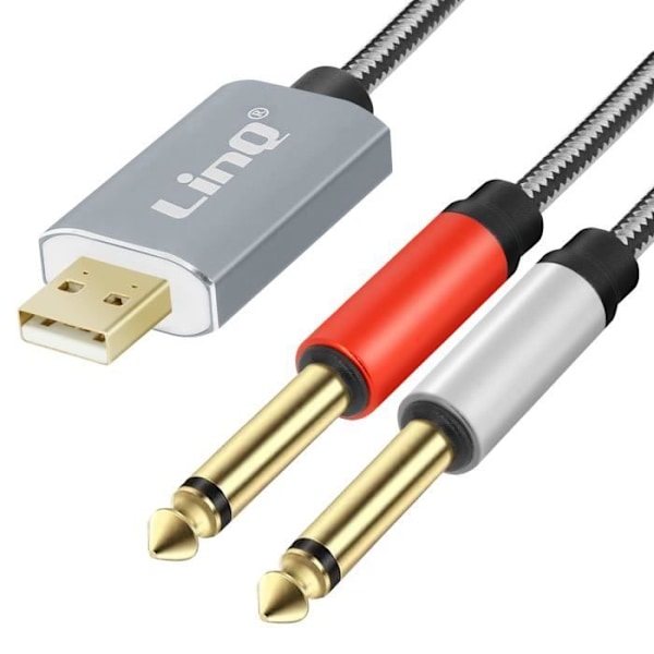 Splitterkabel USB-C till 2x jack 6,35 mm hane nylon flätad 1,5 m LinQ grå
