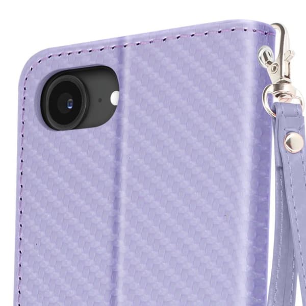 Fodral med lock för iPhone 17e Kolfiberlook med kortfack och stöd Lavendel Violett