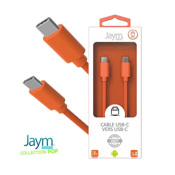 USB-C kabel - JAYM - POP - 1,5m - 3A - Opladning og synkronisering Orange