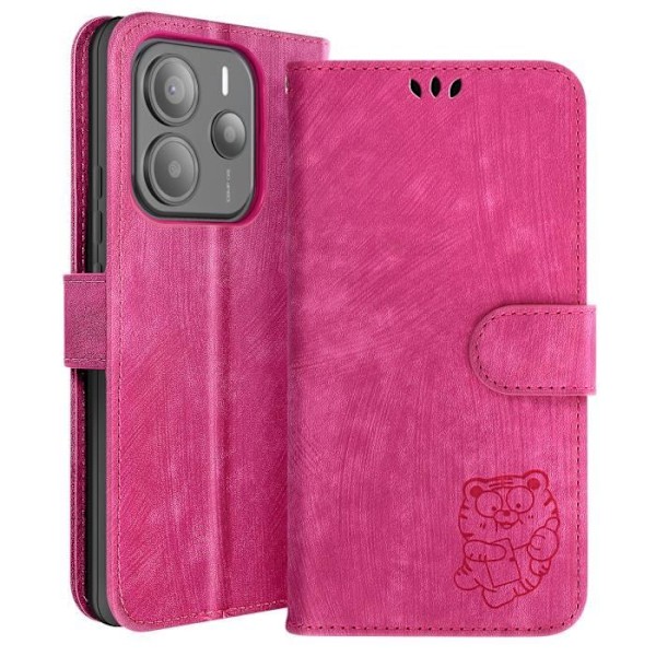Xiaomi Redmi Note 14 5G -lahjakotelo, lompakkotuki, video-tuki, fuksi Rosa
