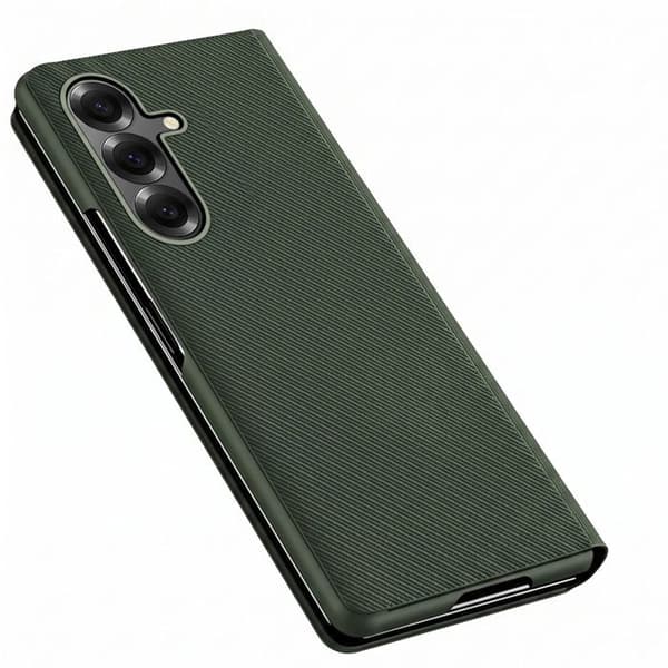 Galaxy Z Fold 8 Ultra -kotelo, jossa on vihreä aramidikuitupinta ja tuki Grön