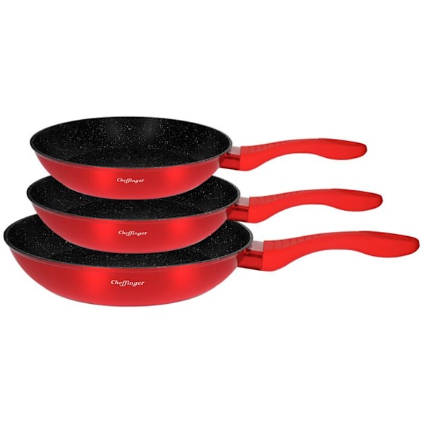 Sæt af 3 pander - Cheffinger - Non-stick - Rød / Sort