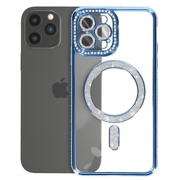 Diamantfodral för iPhone 12 Pro Max - AVIZAR - MagSafe Protection - Rhinestone Contour - Blå Blå