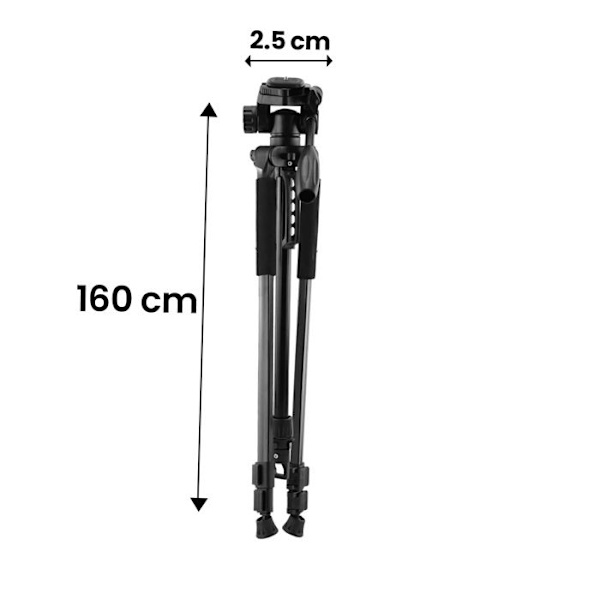 Multifunktionelt Justerbart Stativ 1.6m Rotérbart med Smartphone Holder Sort