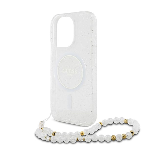 Coque Cordon iPhone 16 Pro Max - Guess - IML Glitter - Läpinäkyvä - MagSafe - Helmiranneke Transparent