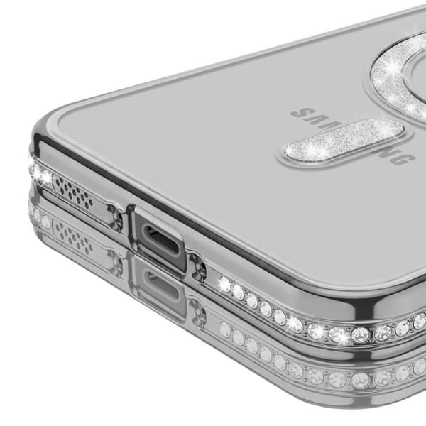 Skydd för Galaxy A56 / A36 Kompatibel med MagSafe med Silver Strass Kant Grå