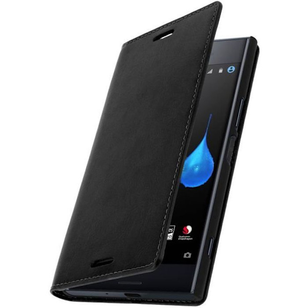 Etui Portefeuille - AVIZAR - Xperia XZ Premium - Læder Sort - Ståfunktion - 3 Kortfag Svart