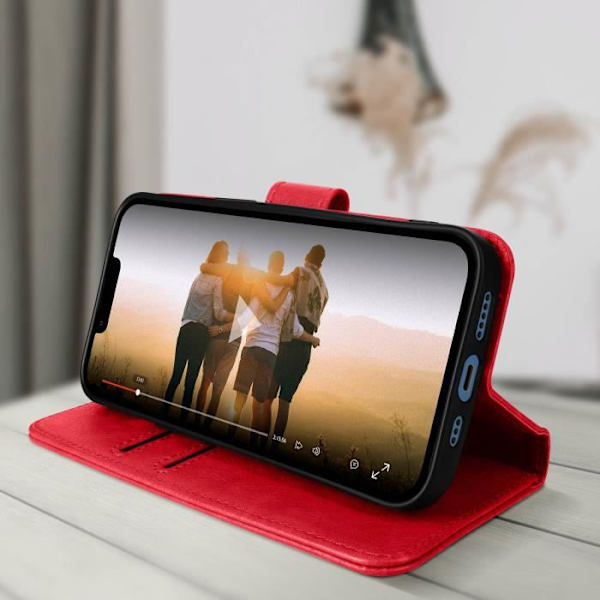 Skal - Apple - iPhone 13 Pro - Rött Foliofodral - Videostöd - Korthållare Röd