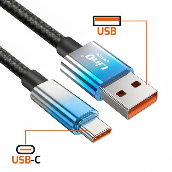 USB-C til USB Hurtigopladningskabel 48W med LED-skærm 1.2m LinQ Blå Blå