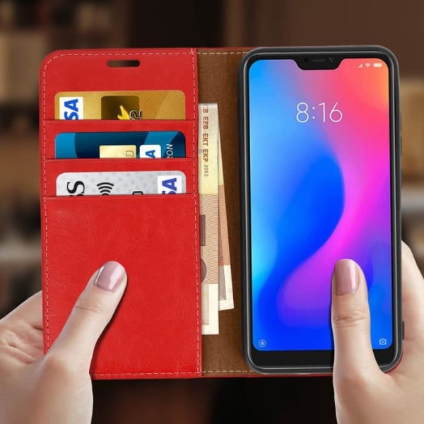 Xiaomi Mi A2 Lite Läderplånboksfodral Stativ Funktion - Röd Röd