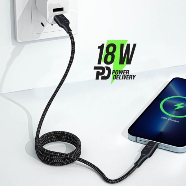 USB-C til Lightning Strømforsyningskabel 18W Synkronisering 2m Belkin Sort