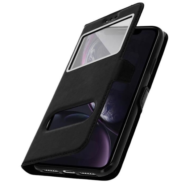 iPhone XR Skal - MÄRKE - Dubbelt fönsterfodral - Ekologiskt läder - Svart - Mjuk svart