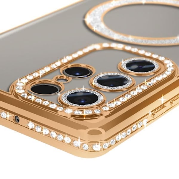 Coque - AVIZAR - Samsung Galaxy S24 Ultra - Hård - Guld Strass - Kompatibel med MagSafe Gul