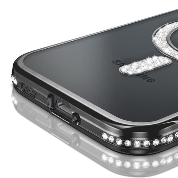 Diamantetui til Galaxy S26 med magnetisk ring og sort strasskant Svart
