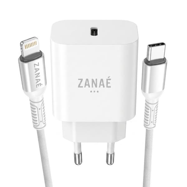 USB-C oplader til iPhone og iPad med USB-C Lightning hurtig opladningskabel Zanaé Hvid Vit