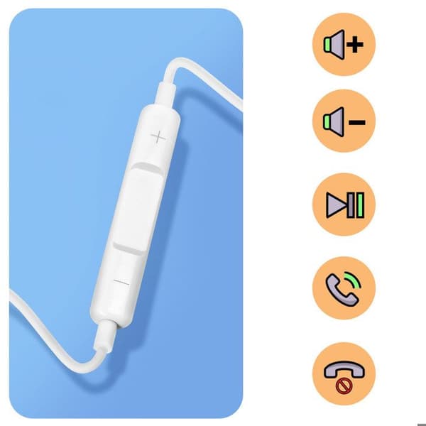 USB-C 20W laddare + hörlurar med 3.5mm jack och mikrofon vit Vit
