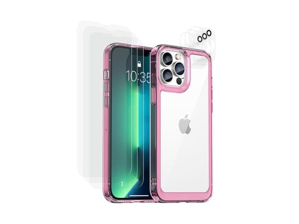 Cover til iPhone 13 Pro - AVIZAR - Lyserød - 360° Beskyttelse - 6 Tempered Glass - Stødabsorberende Rosa