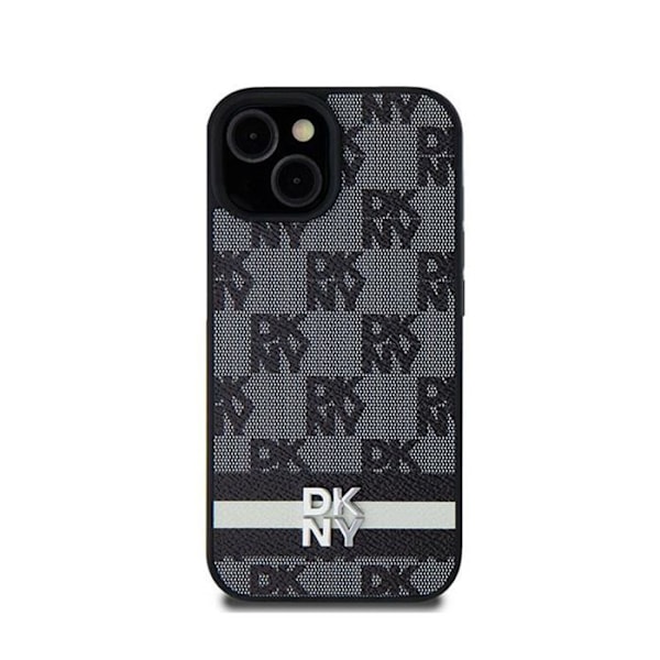 DKNY Leather Mono Pattern Check ja painetut raidat – Samsung Galaxy S24 Ultra Case (musta)