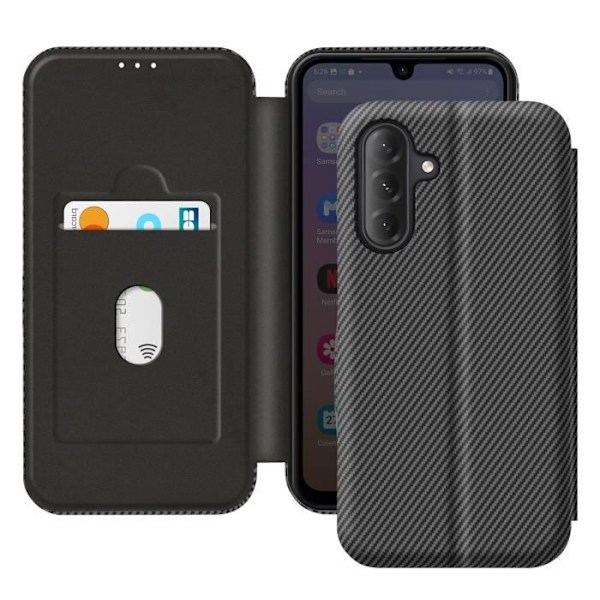 Carbonetui til Samsung Galaxy A26 med RFID-beskyttende kortholder - Sort støtte Svart