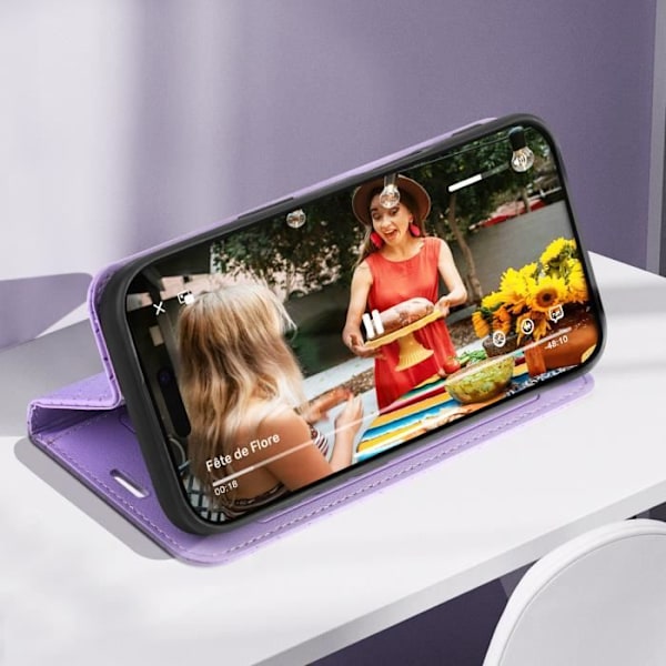 Folio-kotelo iPhone 16 Plus Diamond Card -kotelolle, videotuki Violetti Lila