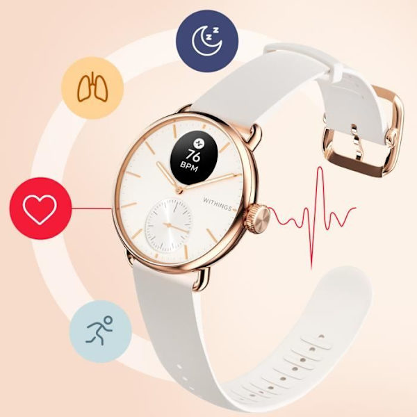 Connected Watch 38mm Sundhedsovervågning Vandtæt autonomi 30 dage ScanWatch 2 Withings Rose Champagne Rosa