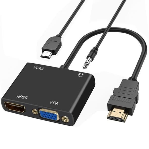 Videoadapter - AVIZAR - HDMI til VGA - Dobbelt udgang - HD - Kompakt design