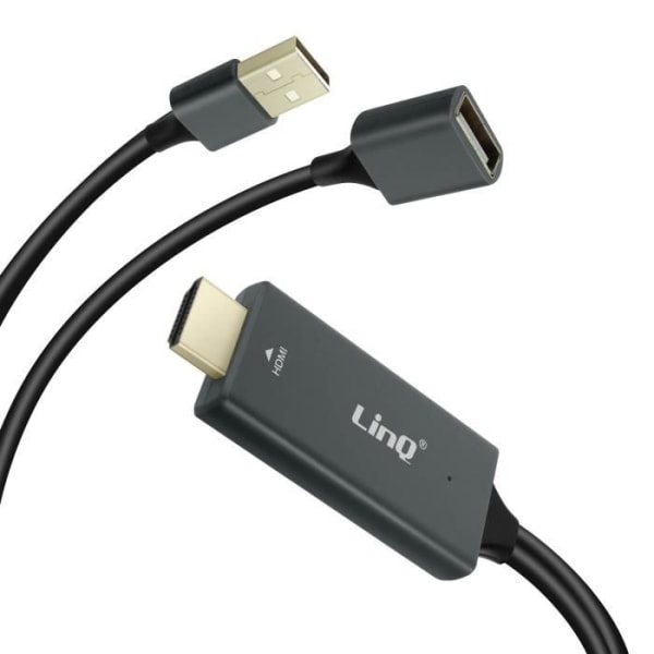 HDMI-sovitin + 1 x uros USB-liitin ja 1 x naaras USB-portti LinQ Grey