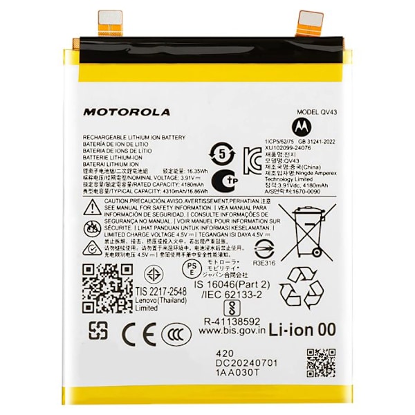 Interna batteri för Motorola Edge 50 Neo 4310mAh QV43 Original Motorola Vit Vit