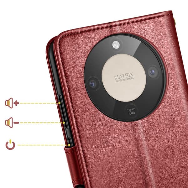 Folio Wallet Case til Honor Magic 8 Lite med Håndledsrem og Kortholder Rød Röd
