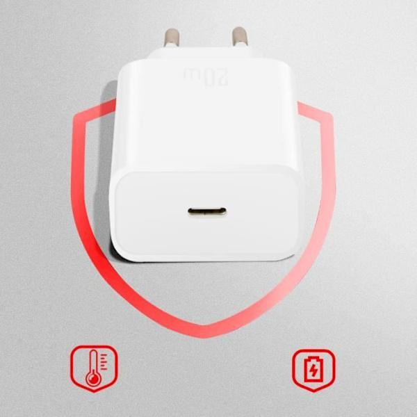 USB-C Väggladdare - XO - 20W - Kompakt - USB-C Kabel Ingår - Överspänningsskydd Vit
