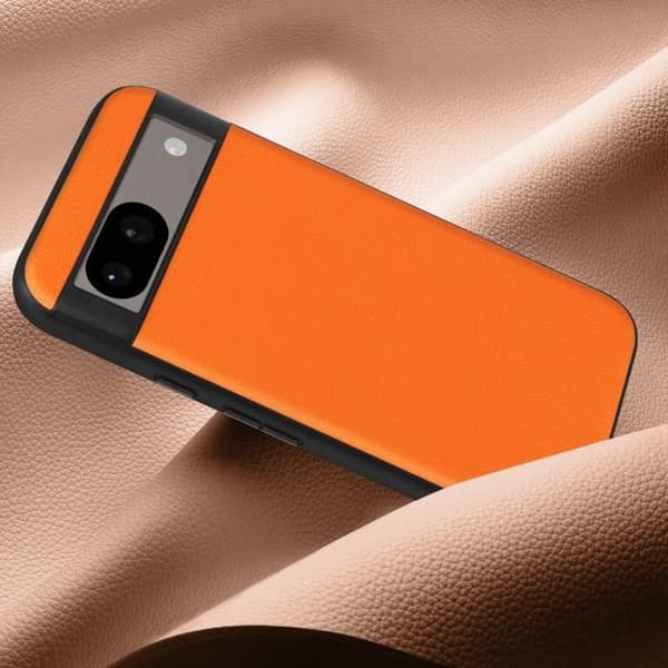 AVIZAR Skyddsfodral för Google Pixel 8A - Bi-material Läderlook - Orange Orange