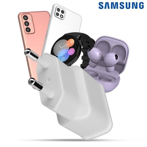 Nätadapter - SAMSUNG - USB 8W - USB-C-kabel ingår - Kompakt design - Säker laddning Vit
