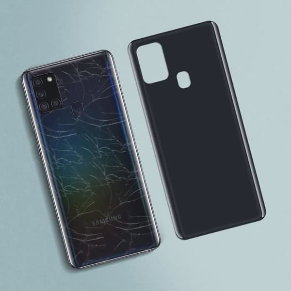 Samsung Galaxy A21s battericover udskiftning bagpå front sort