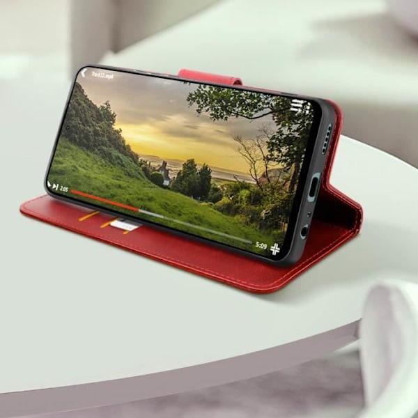 Fodral för Honor 90 Smart - AVIZAR - Flip Wallet Support handledsrem - Röd - Halvstyv - Smidig Röd
