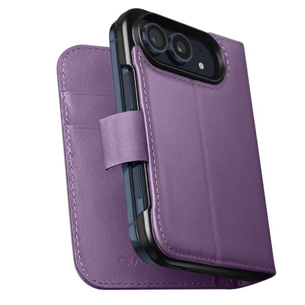 Læder Wallet Case til iPhone Duo med Foldbart Stativ Qialino Lilla Violett