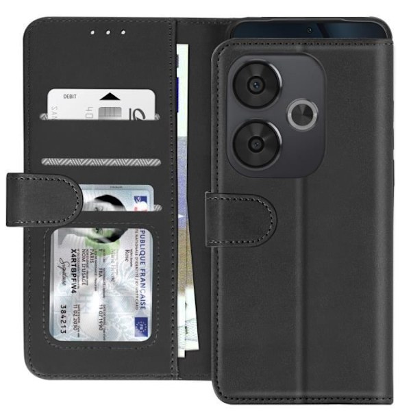 Fodral till Xiaomi Poco F6 Flip Wallet Stand Vintage Style Black Svart