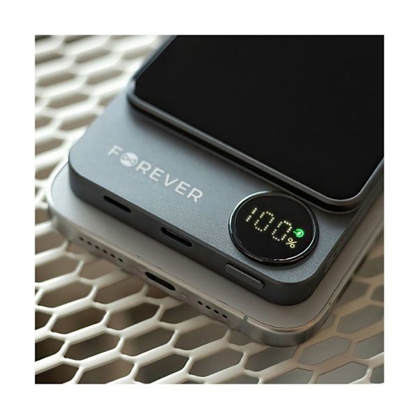 Powerbank MagSafe 5000 mAh med Digital Display USB-C och Lightning Forever Svart Svart