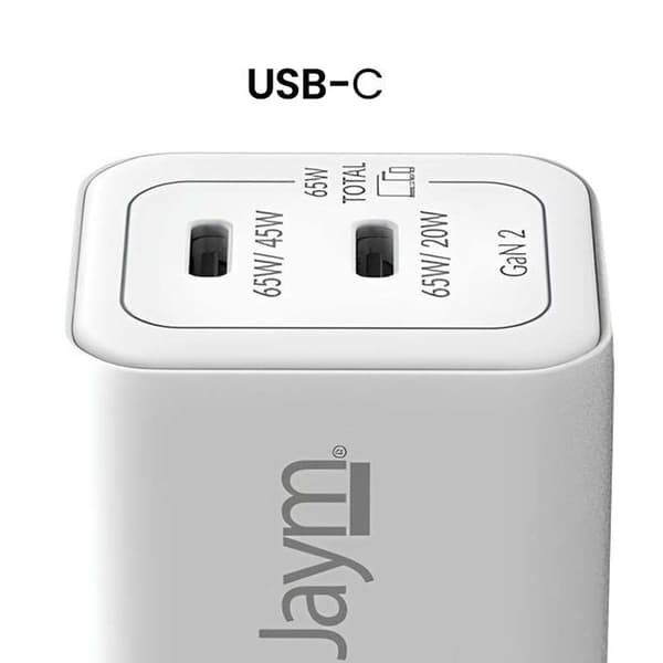 Strømlader - JAYM - Jaym - 5A - 65W - Dobbelt USB-C - GaN - PPS Vit