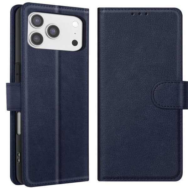 Pung etui - AVIZAR - iPhone 17 Pro - Præget kunstlæder - Video standfunktion - Mørkeblå Blå