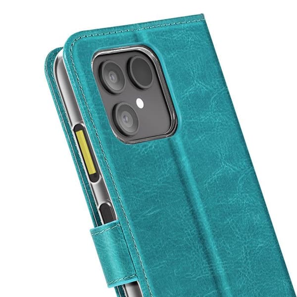 Fodral med lock - AVIZAR - Fairphone 6 - Turkos konstläder - Videostöd - Inbyggd kortplats Blå