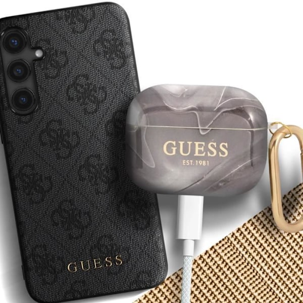Coque til AirPods 3 Marmor Silikone Hård med Karabinhage Guess Sort Svart