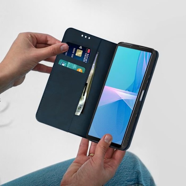 Sony Xperia 10 III Etui - AVIZAR - Videostöd - Magnetstängning - Mörkblå Nattblått