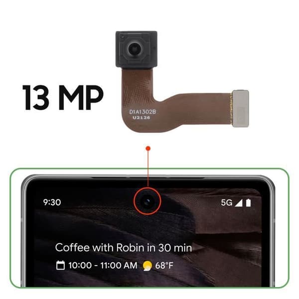 Frontkamera för Google Pixel 7a - AVIZAR - 13MP Selfie Sensor - Svart Svart