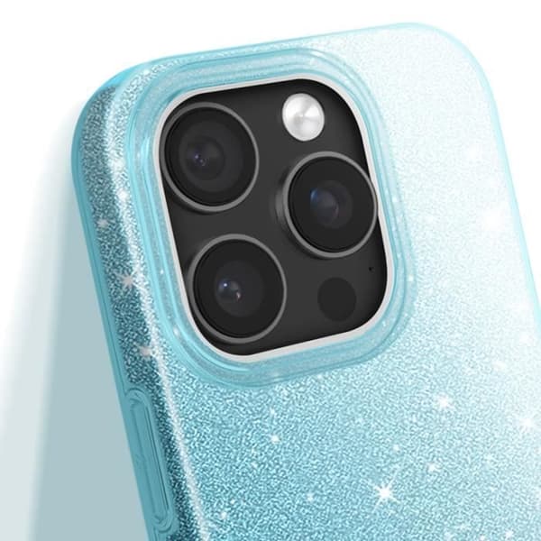 Glitteret Cover - iPhone 16 Pro Max - Stødabsorberende - Blå - Glamour Design - Hård Blå