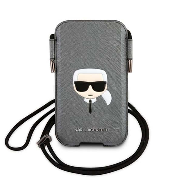 Smartphone-fodral - Karl Lagerfeld - Modell Karl - Saffiano syntetiskt läder - Axelrem - Grå Grå